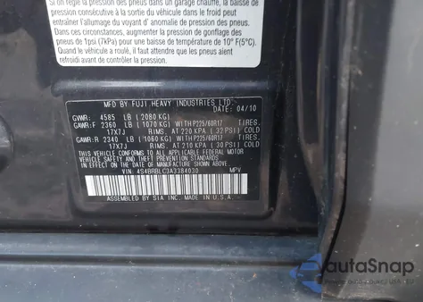 2010 Subaru Outback 2.5I Limited z USA, uszkodzony, nr VIN 4S4BRBLC3A3384030